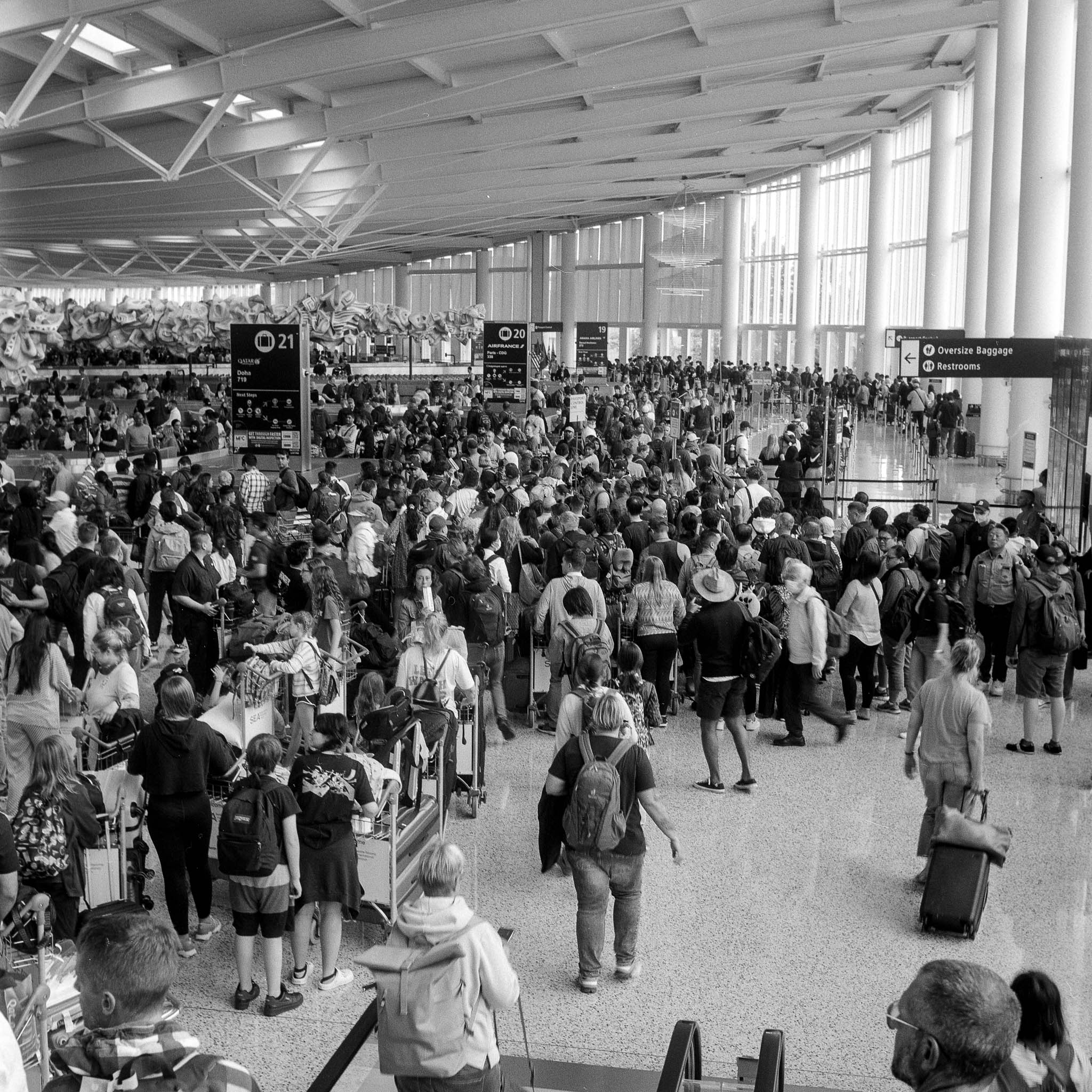 Seatac Arrivals, Yashica Mat 124G, Kodak Tri X